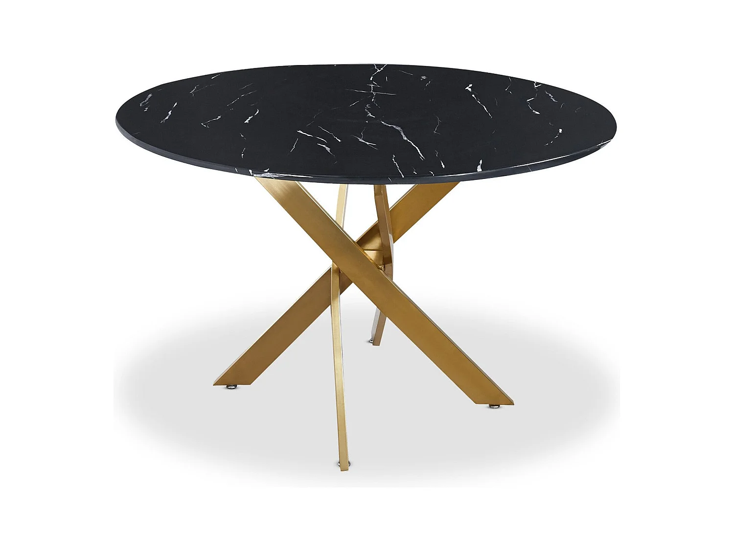 Table ronde Corix Verre effet Marbre Noir et pieds Or