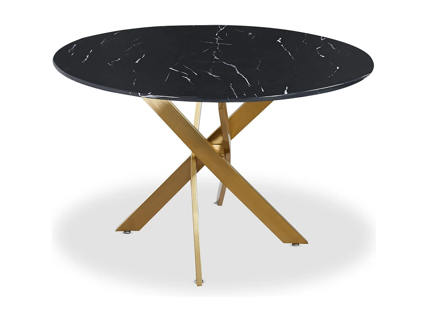 Table ronde Corix Verre effet Marbre Noir et pieds Or