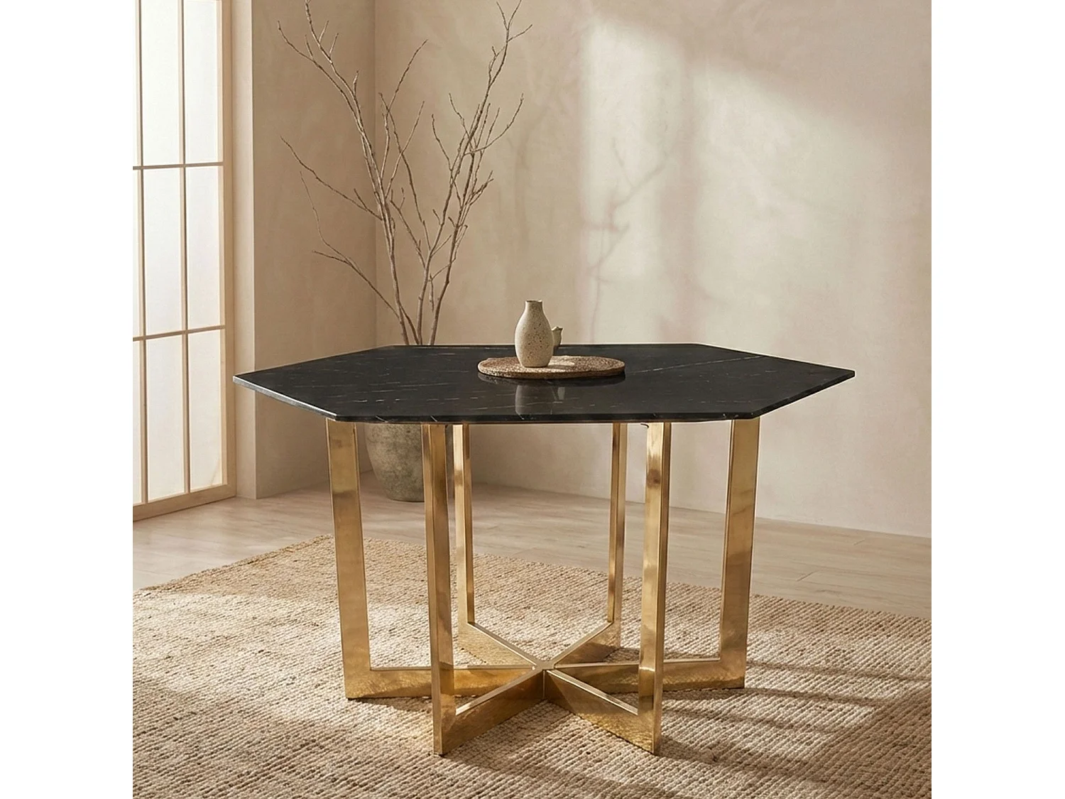 Table de Repas Design "Dizazi" 120cm Noir & Or