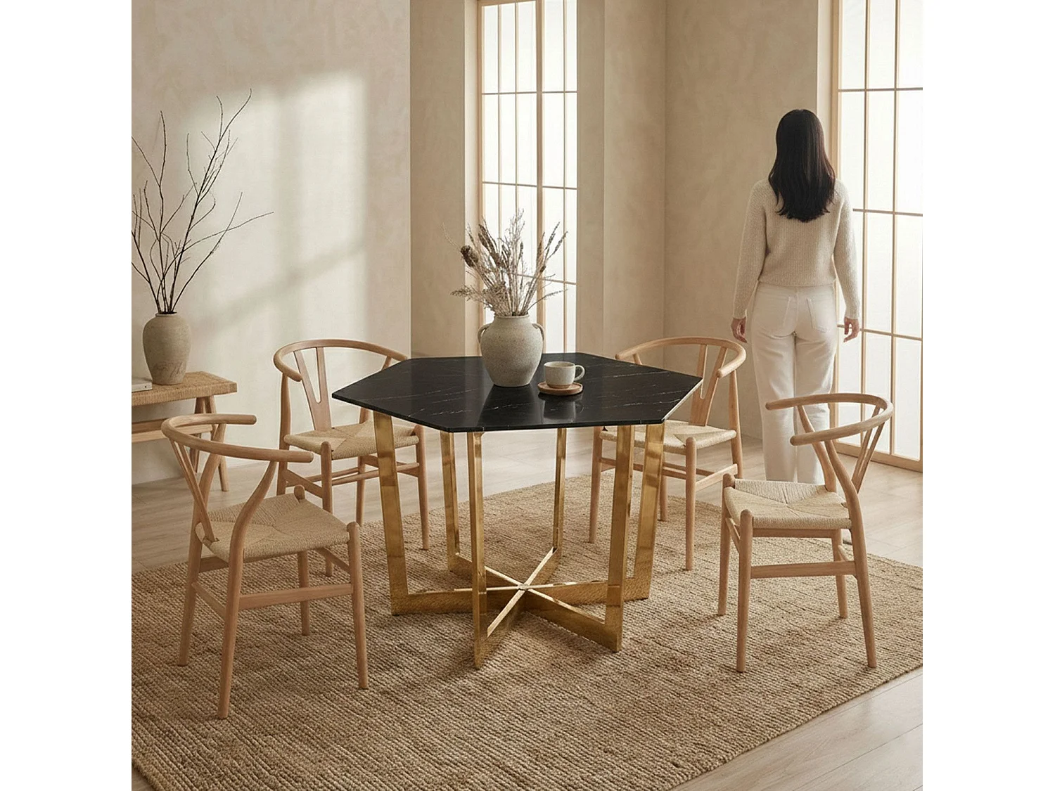 Table de Repas Design "Dizazi" 120cm Noir & Or