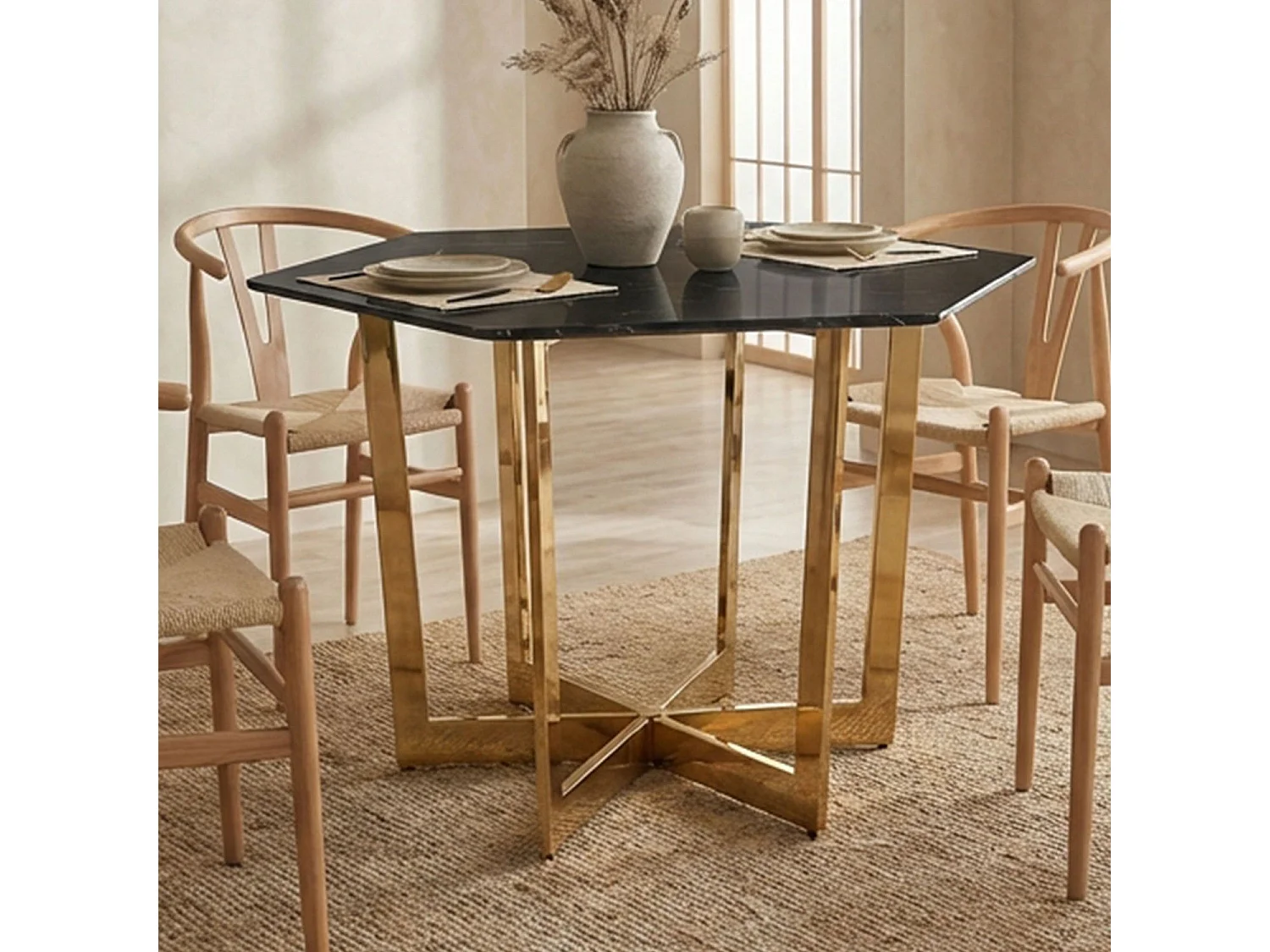 Table de Repas Design "Dizazi" 120cm Noir & Or