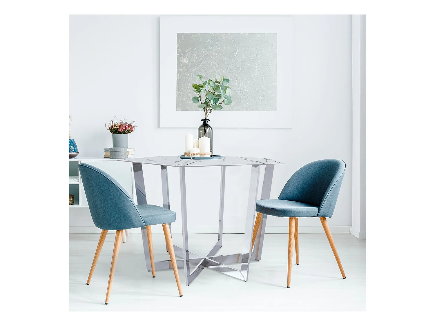 Table de Repas Design "Dizazi" 120cm Blanc & Argent