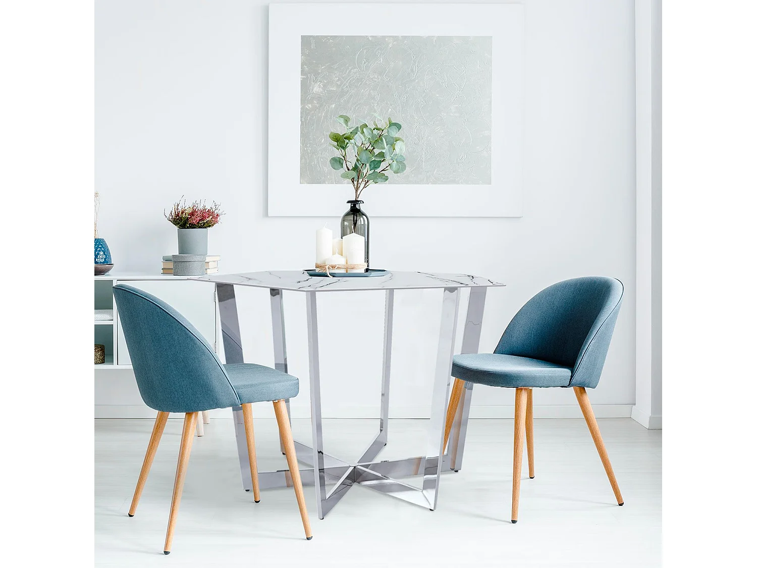 Table de Repas Design "Dizazi" 120cm Blanc & Argent