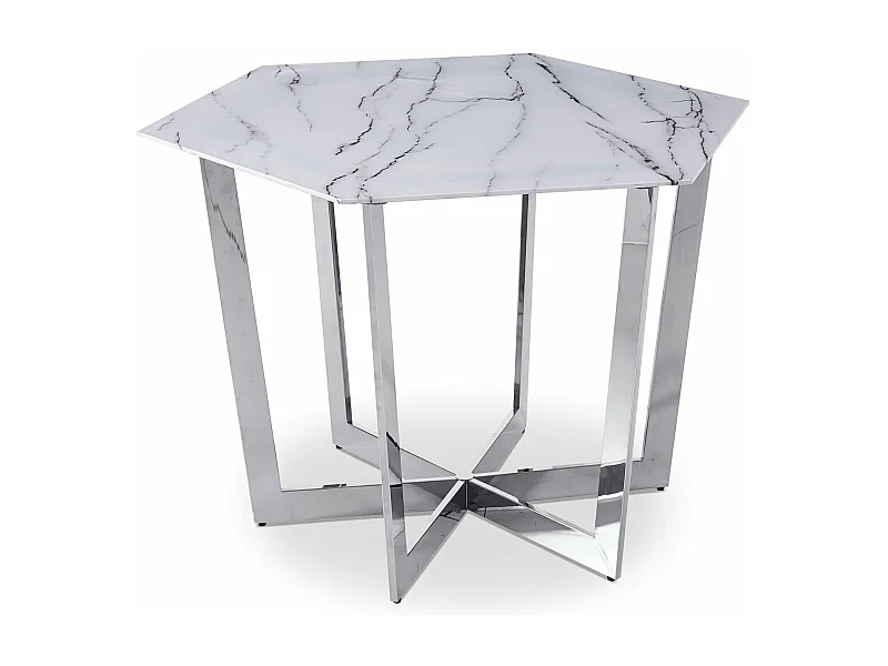 Table de Repas Design "Dizazi" 120cm Blanc & Argent