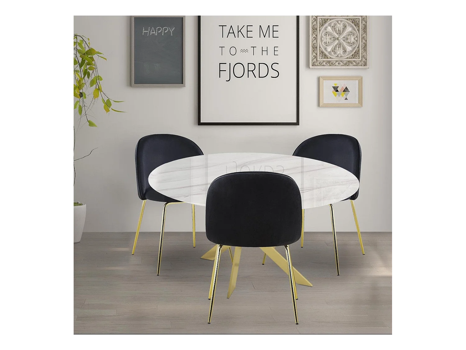 Table de Repas Design "Octavo" 180cm Blanc & Or