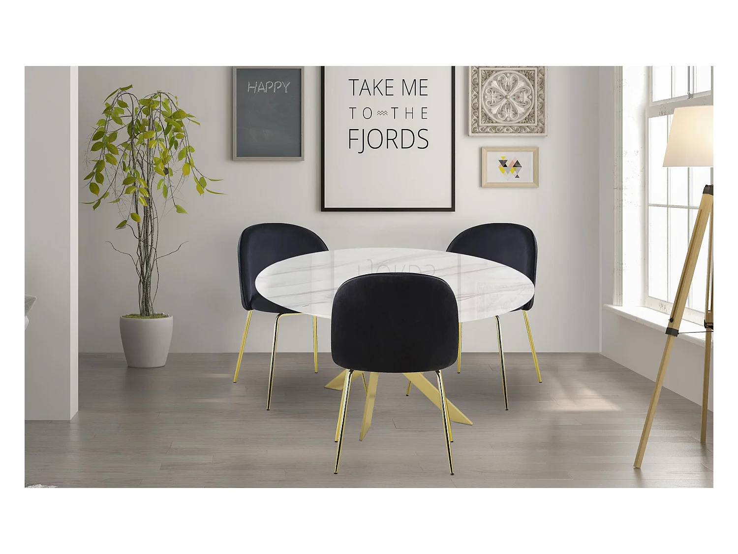 Table de Repas Design "Octavo" 180cm Blanc & Or