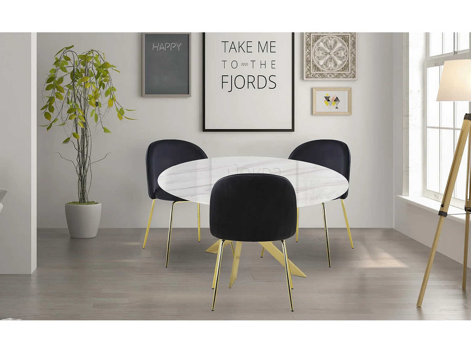 Table de Repas Design "Octavo" 180cm Blanc & Or