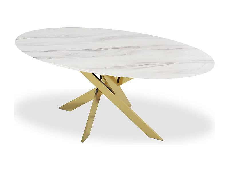 Table de Repas Design "Octavo" 180cm Blanc & Or