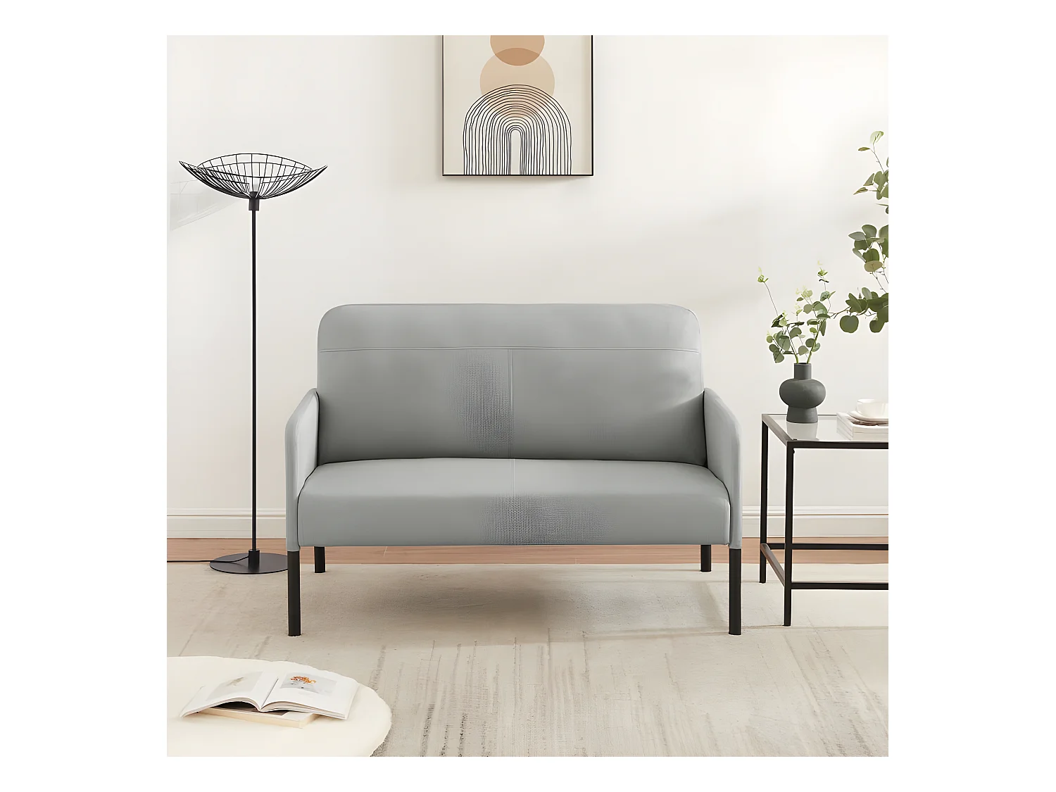 Canapé droit LIAM en tissu gris fixe