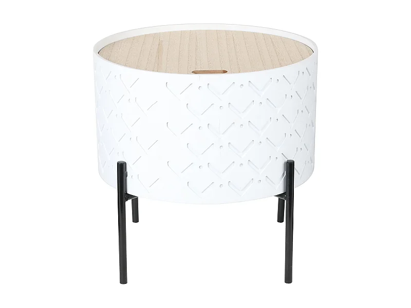 Table D Appoint Coffre Bois A Motif Blanc Blanc, Noir