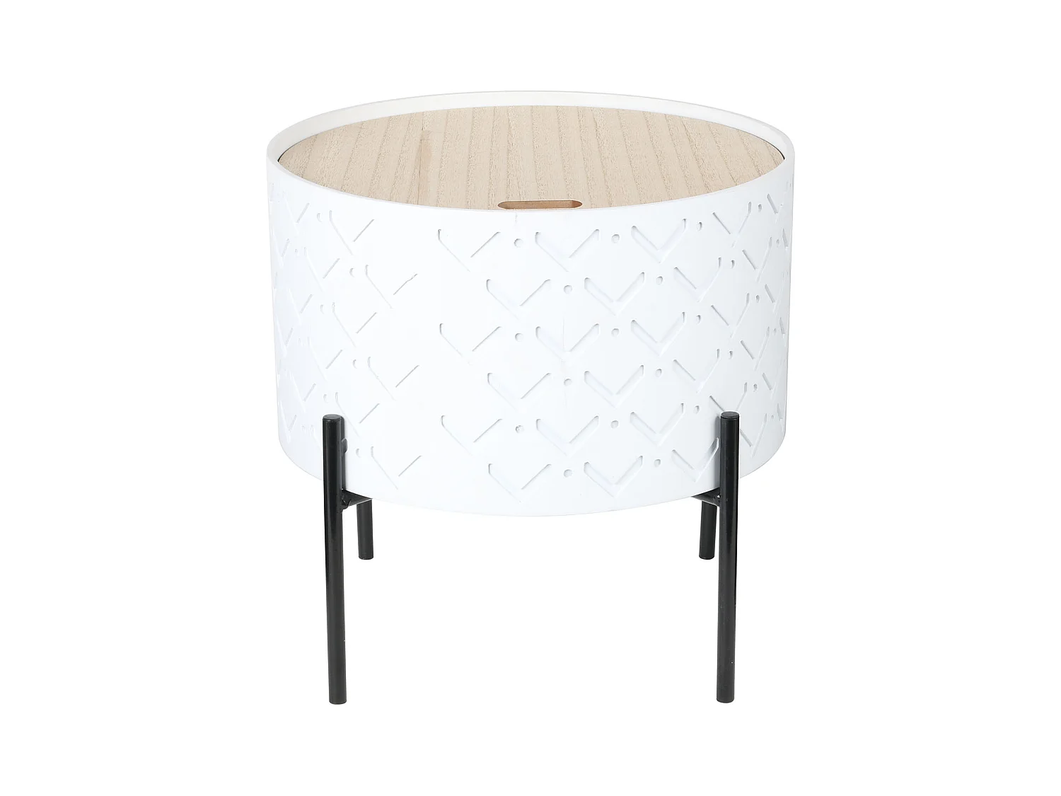 Table D Appoint Coffre Bois A Motif Blanc Blanc, Noir