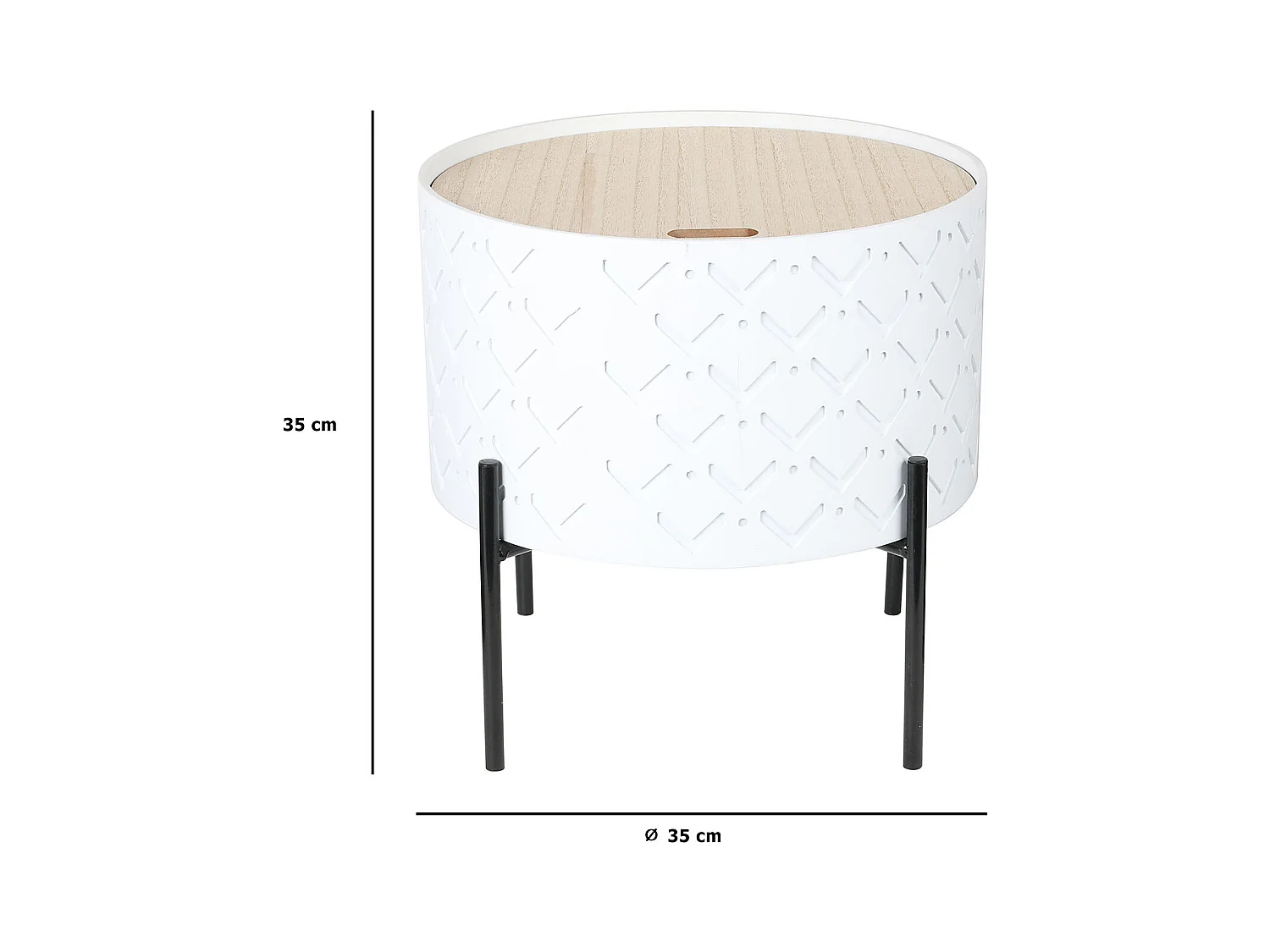 Table D Appoint Coffre Bois A Motif Blanc Blanc, Noir