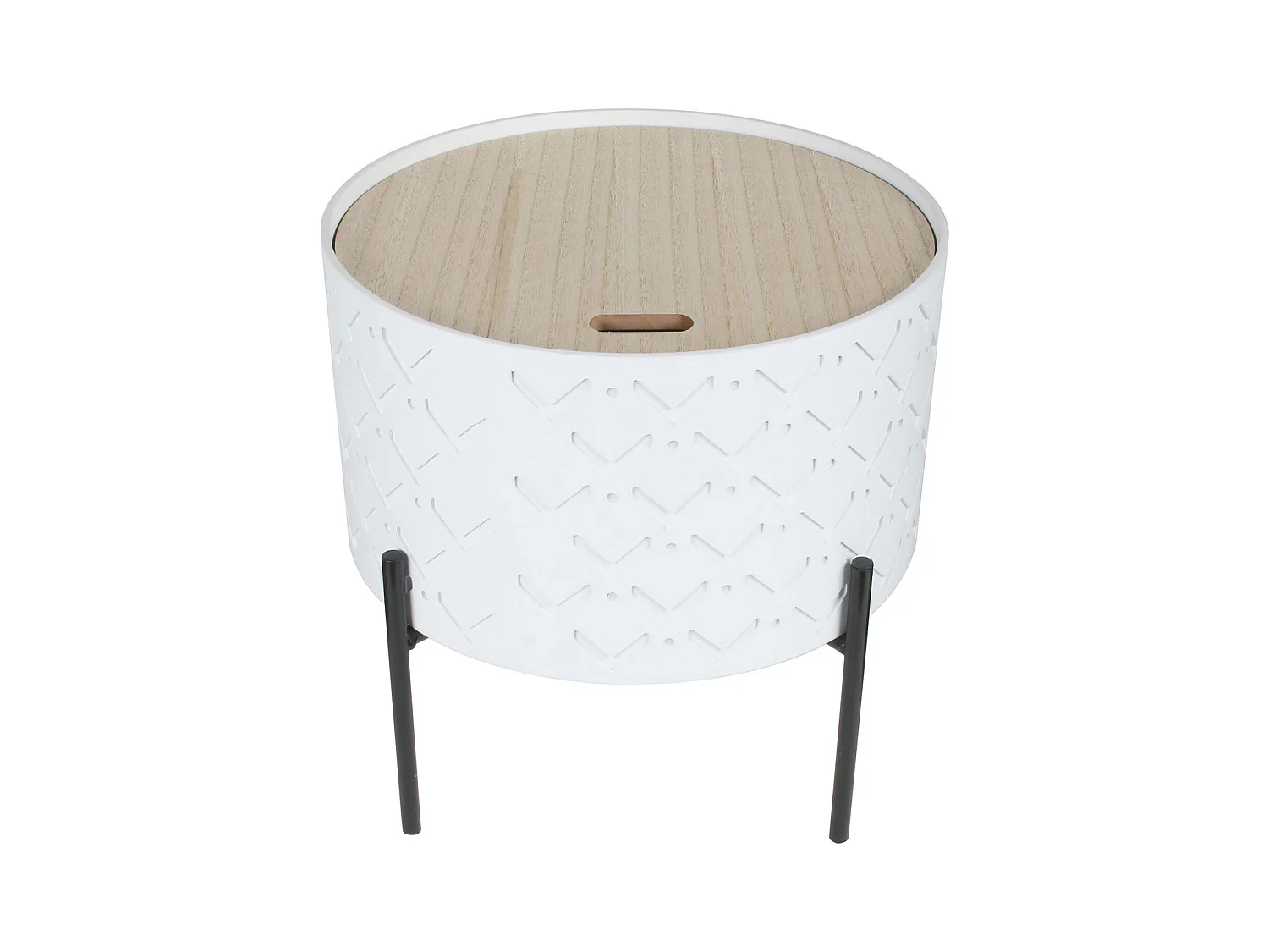 Table D Appoint Coffre Bois A Motif Blanc Blanc, Noir