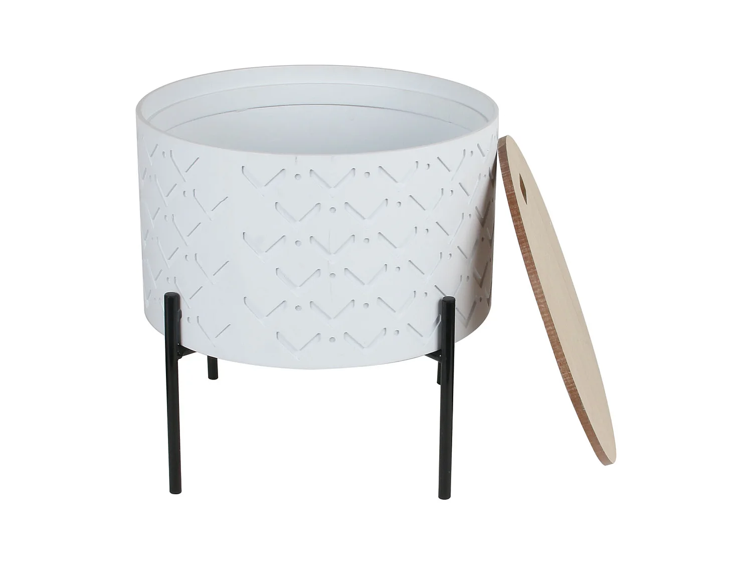 Table D Appoint Coffre Bois A Motif Blanc Blanc, Noir