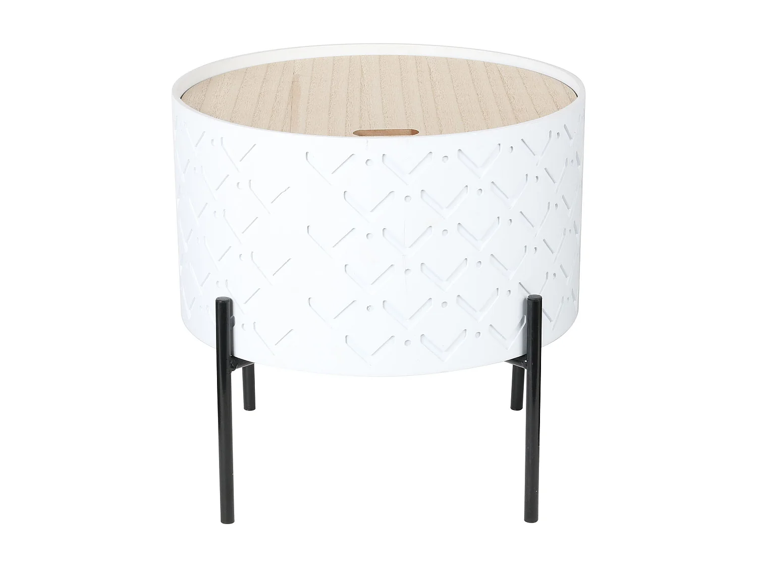Table D Appoint Coffre Bois A Motif Blanc Blanc, Noir