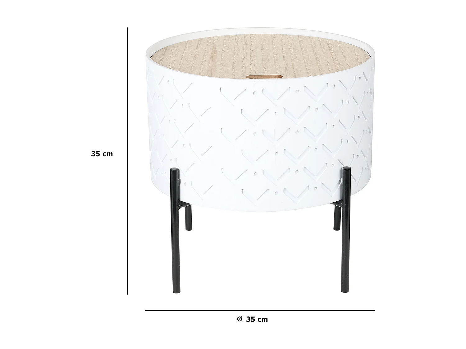 Table D Appoint Coffre Bois A Motif Blanc Blanc, Noir