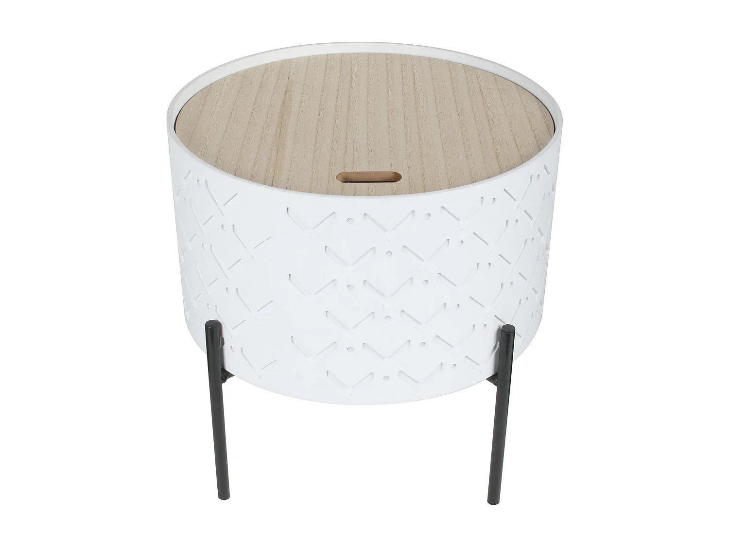 Table D Appoint Coffre Bois A Motif Blanc Blanc, Noir