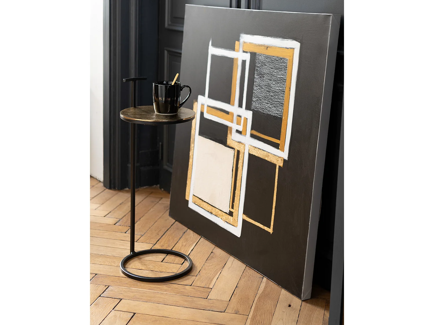 Mesa auxiliar Tania de aluminio negro y dorado D 25 cm