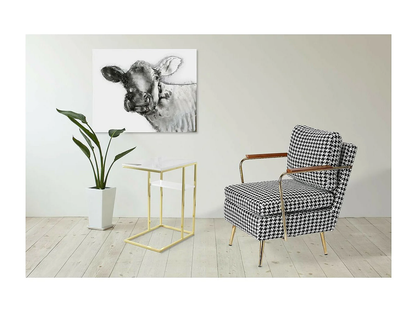 Table d'Appoint Design "Lucilla" 60cm Blanc & Or