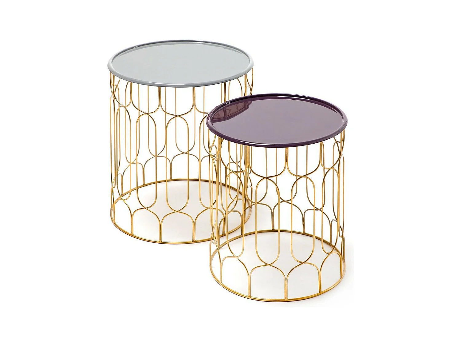 Lot de 2 Tables d'Appoint Déco "Timba" 49cm Gris & Prune