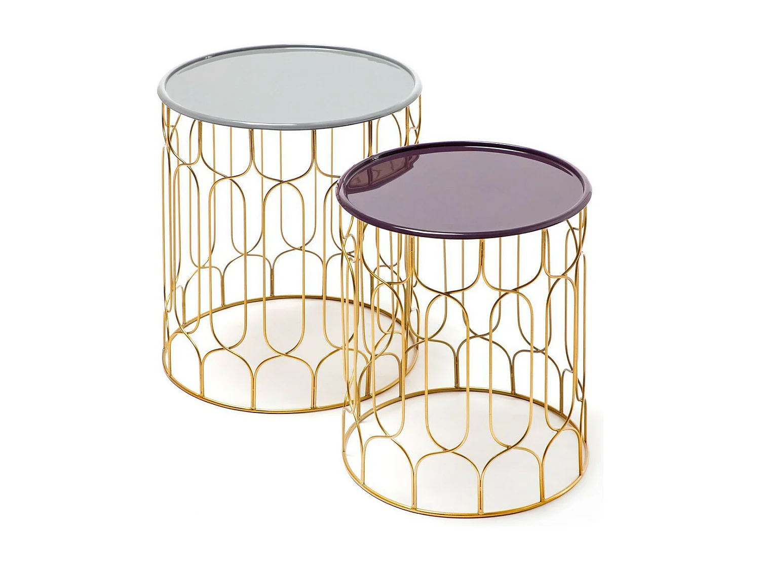 Lot de 2 Tables d'Appoint Déco "Timba" 49cm Gris & Prune