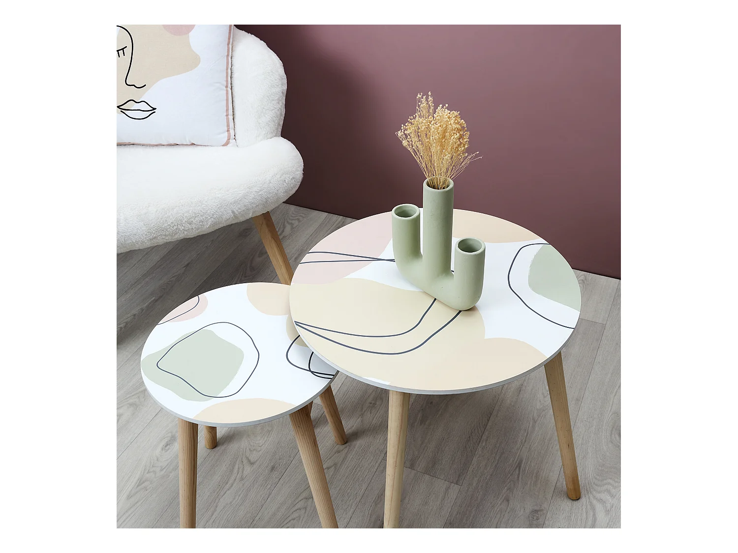 Table Gigogne Poesie Formelle X2 Rose, Blanc, Beige