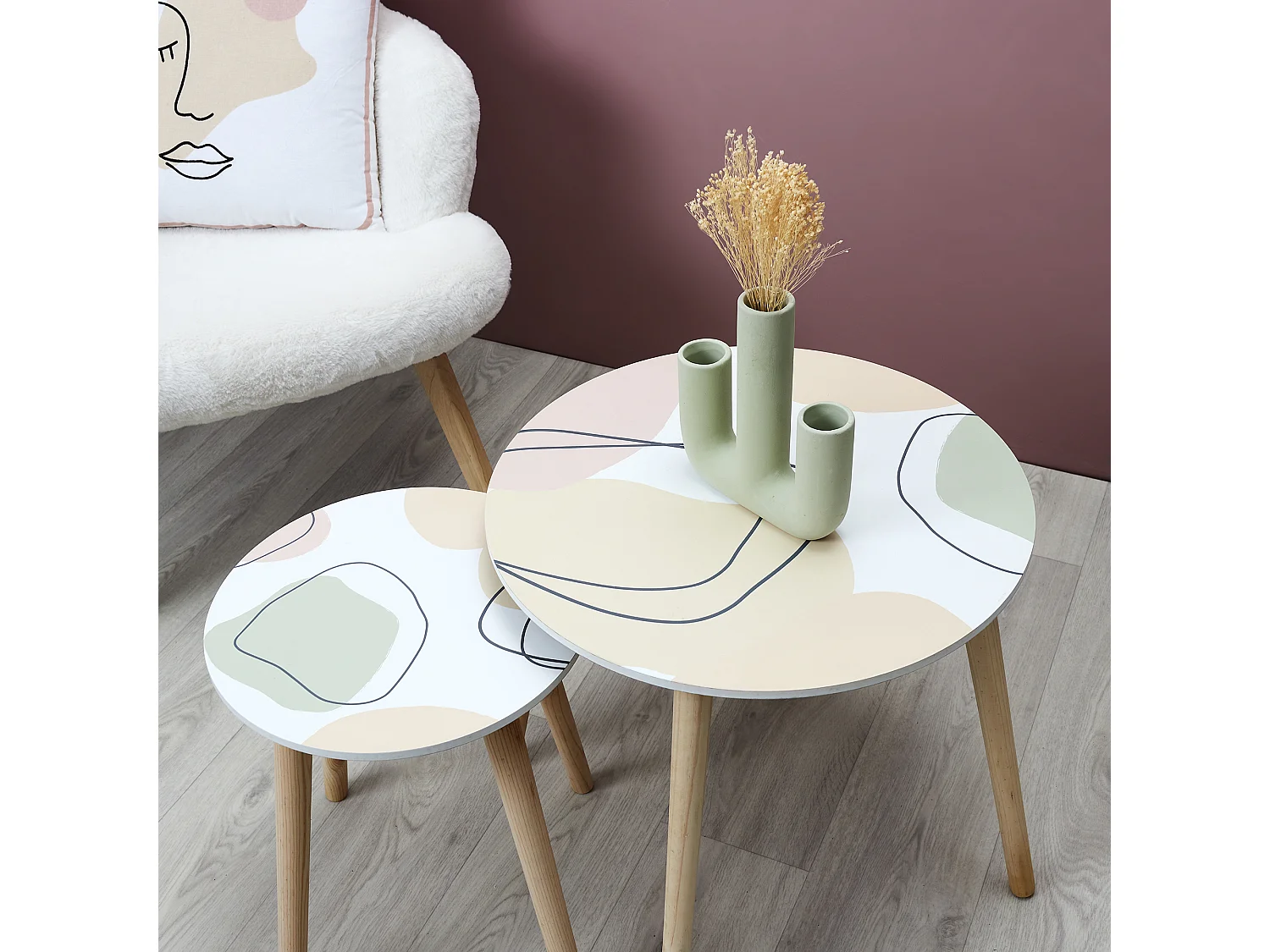 Table Gigogne Poesie Formelle X2 Rose, Blanc, Beige