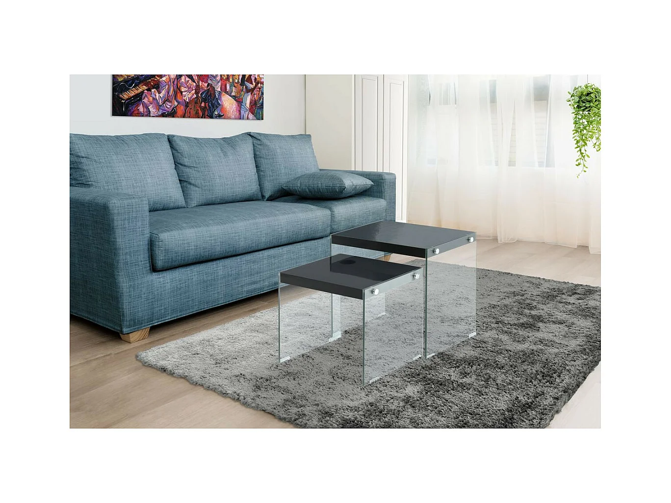 Lot de 2 Tables d'Appoint "Elementary" 46cm Noir Brillant