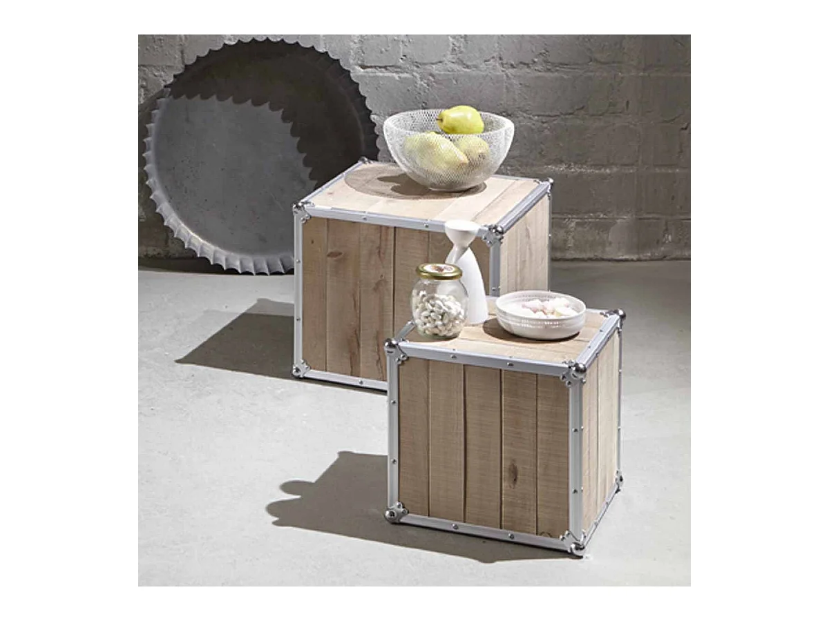 Lot de 2 Tables d'Appoint "Mallette" 47cm Naturel