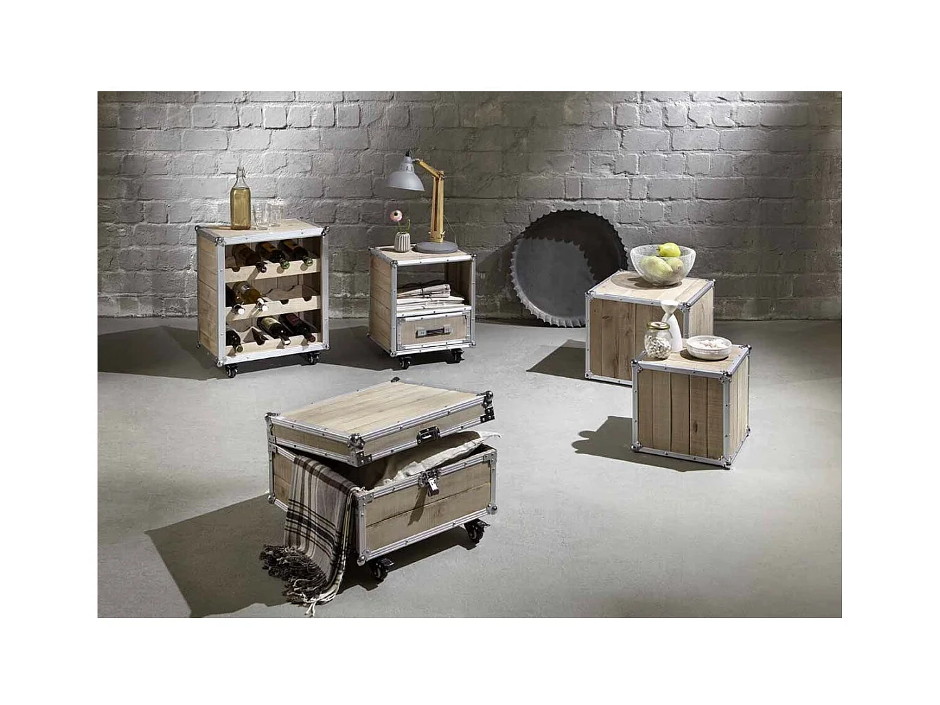 Lot de 2 Tables d'Appoint "Mallette" 47cm Naturel