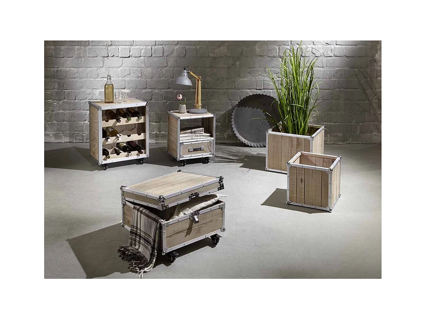 Lot de 2 Tables d'Appoint "Mallette" 47cm Naturel