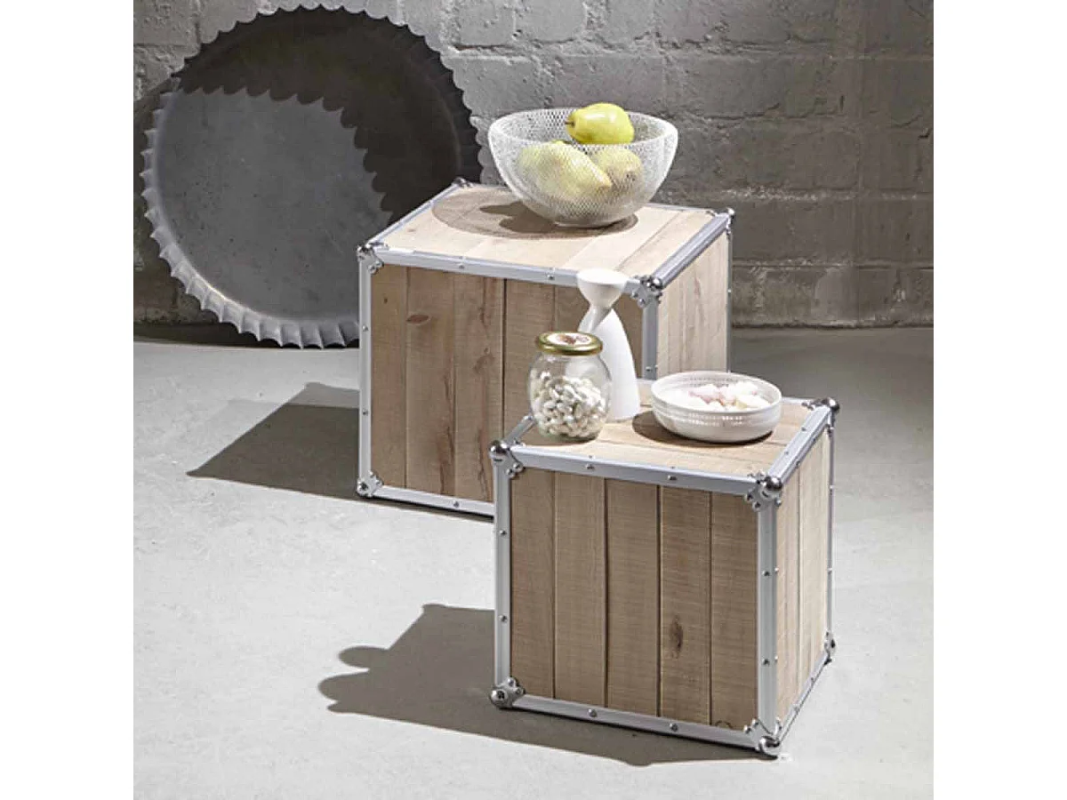 Lot de 2 Tables d'Appoint "Mallette" 47cm Naturel