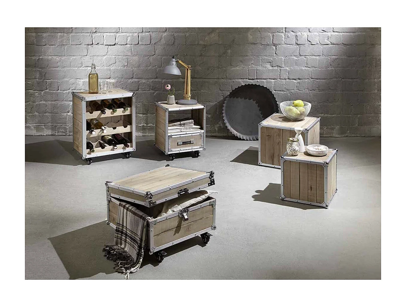 Lot de 2 Tables d'Appoint "Mallette" 47cm Naturel