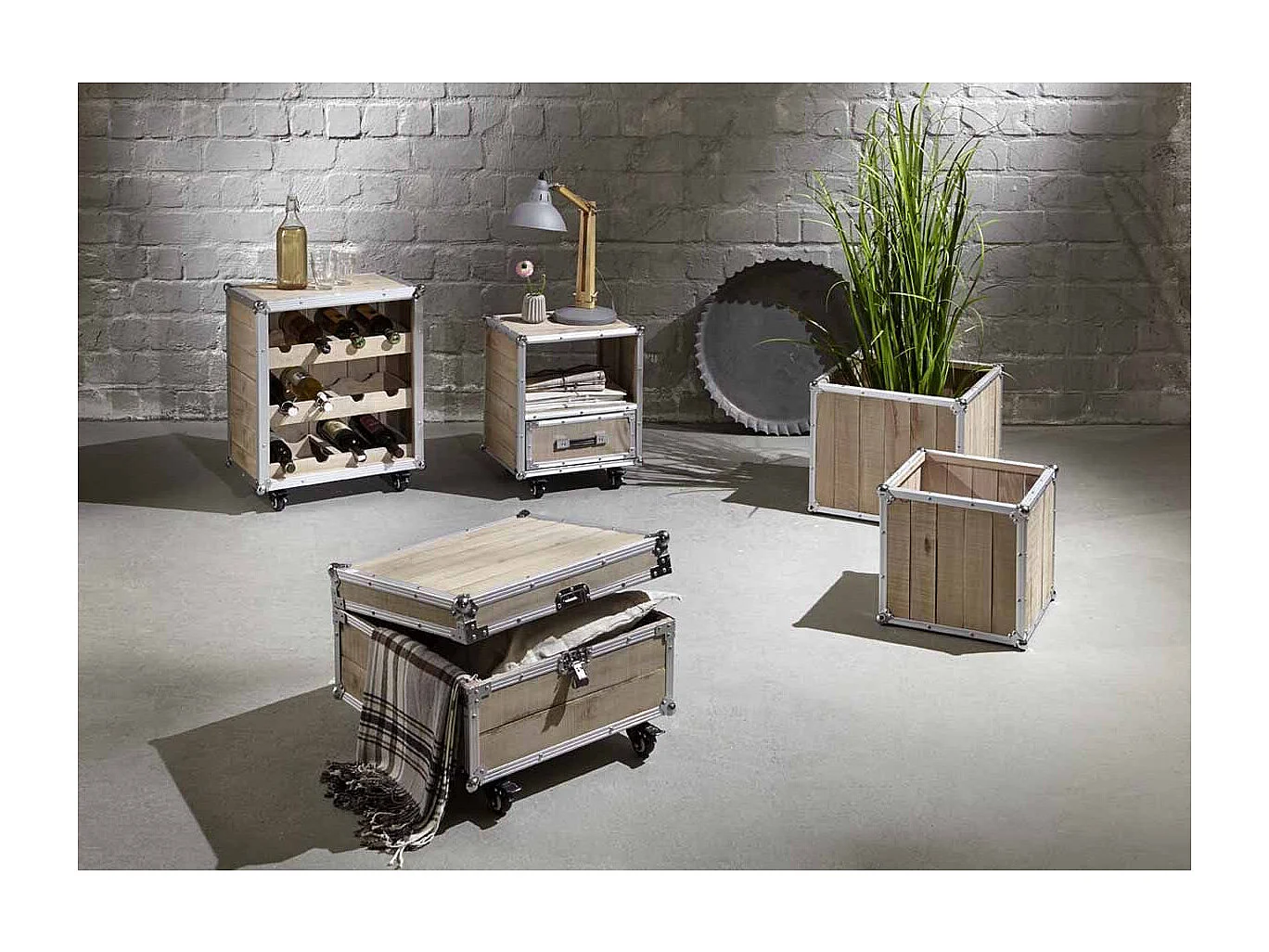 Lot de 2 Tables d'Appoint "Mallette" 47cm Naturel