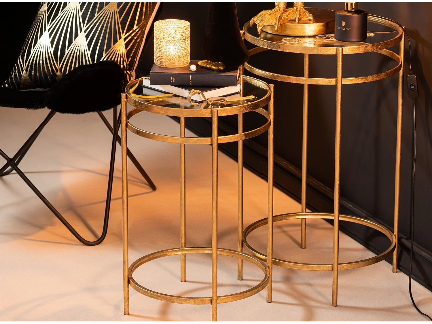 Lot de 2 Tables d'Appoint Design "Laure" 66cm Or