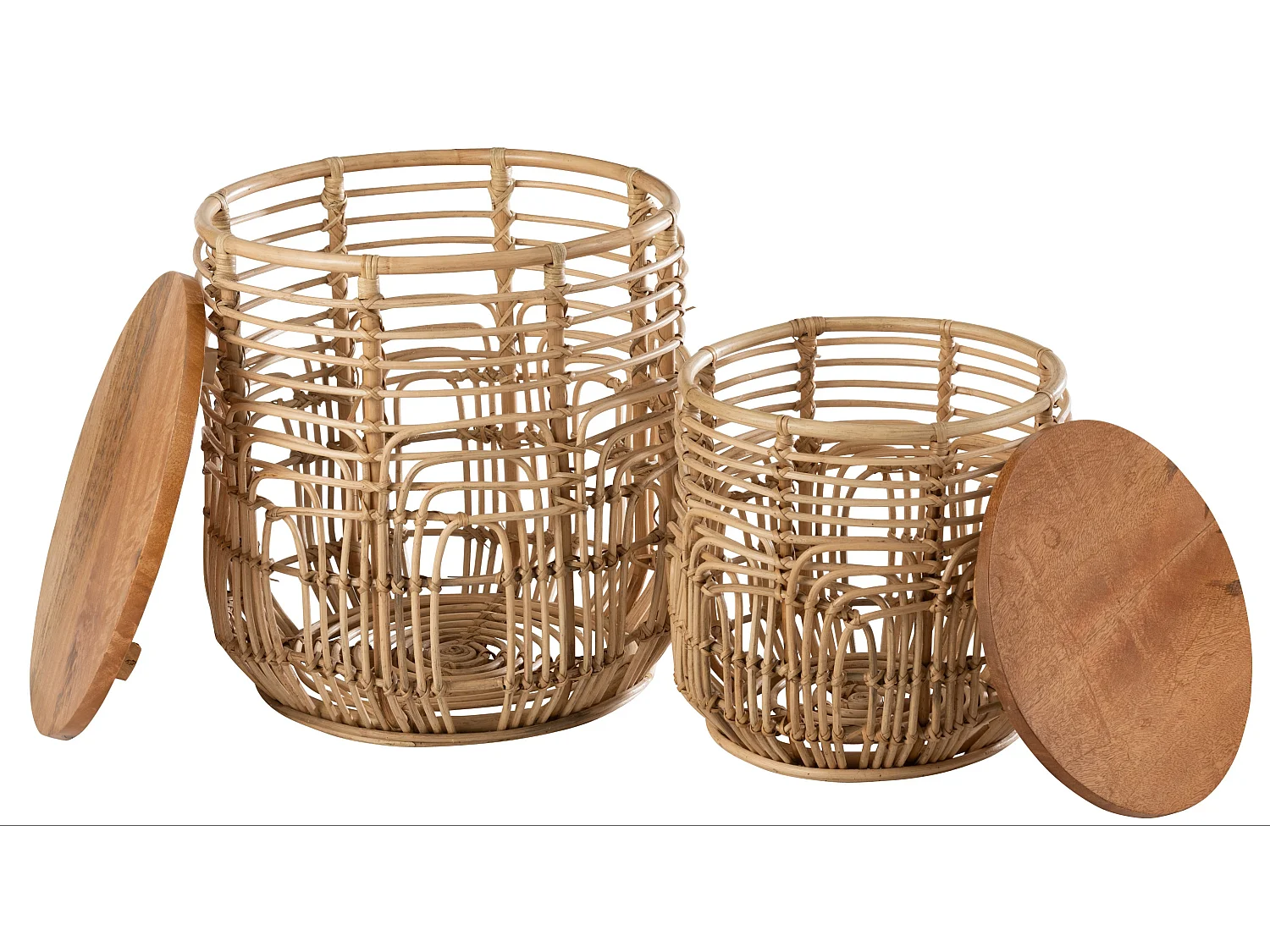 Set van 2 naturel rotan tafels Ellen D 51 cm - Set van 2