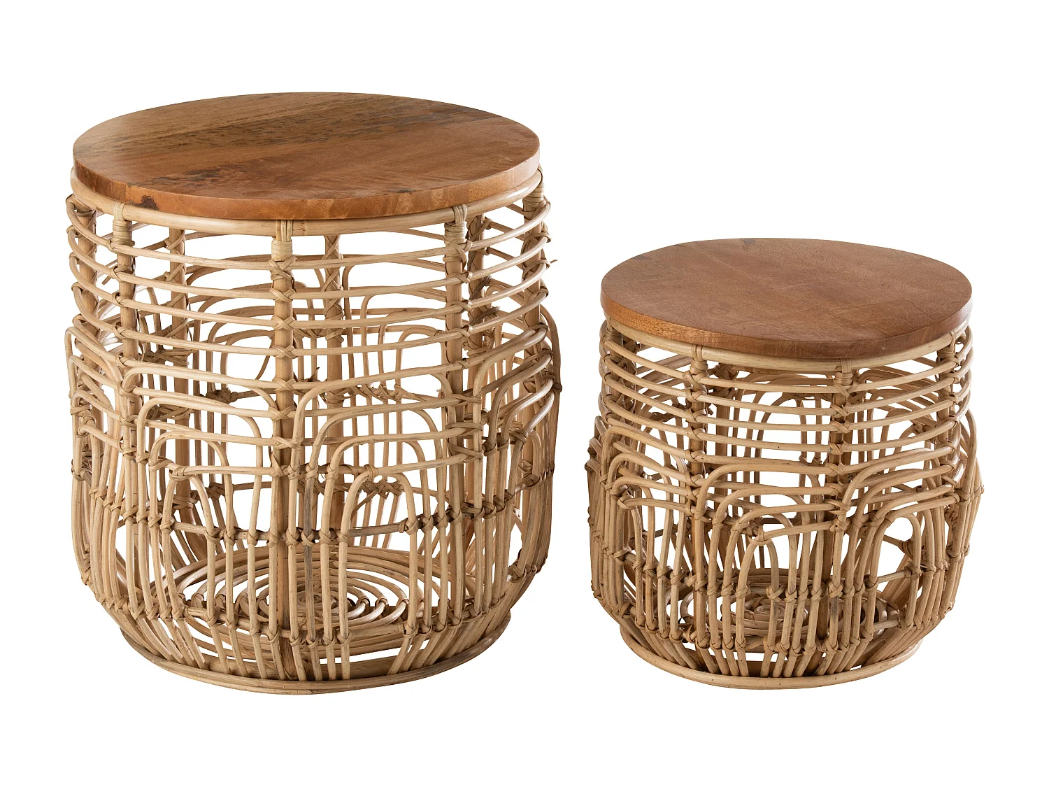 Set van 2 naturel rotan tafels Ellen D 51 cm - Set van 2