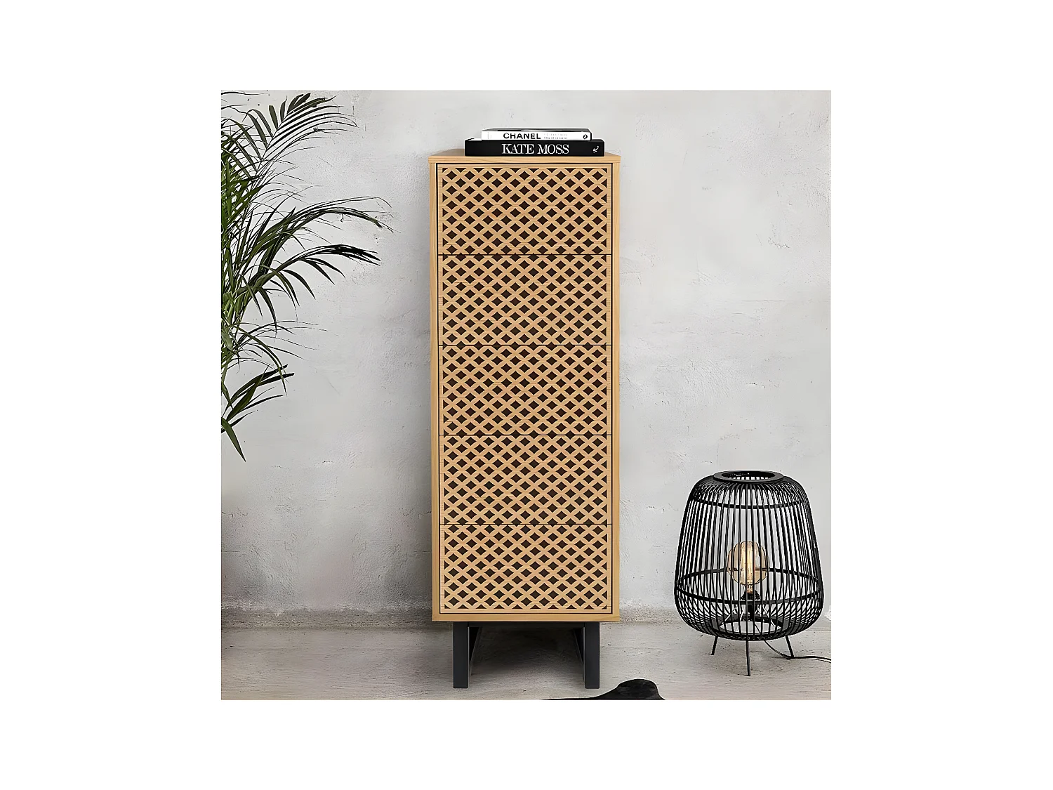 Chiffonnier 5 Tiroirs Diamants "Camden" 123cm Naturel