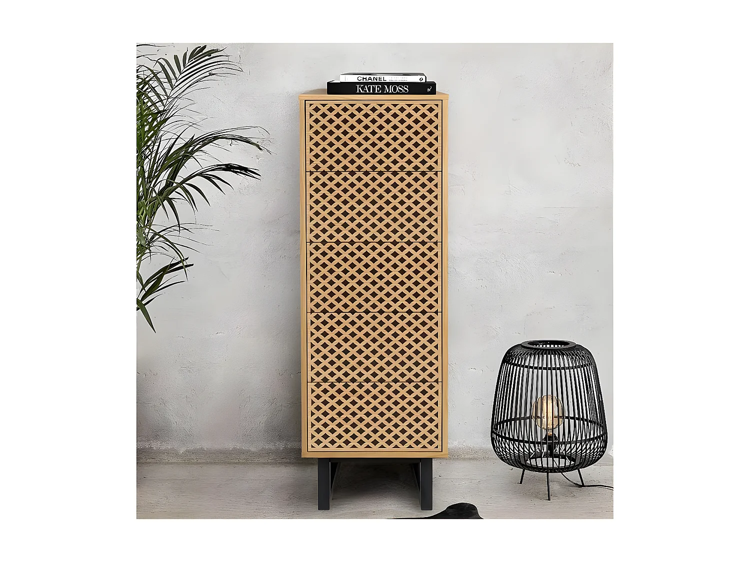 Chiffonnier 5 Tiroirs Diamants "Camden" 123cm Naturel