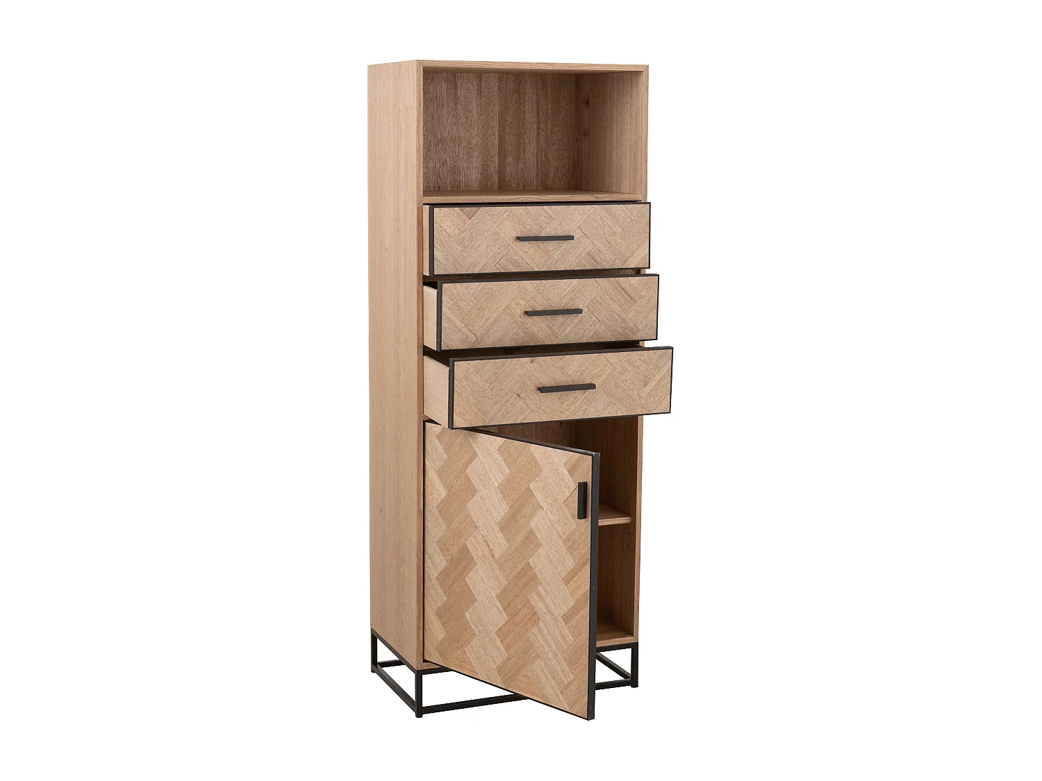 Chiffonnier 3 Tiroirs "Miraza" 158cm Naturel & Noir