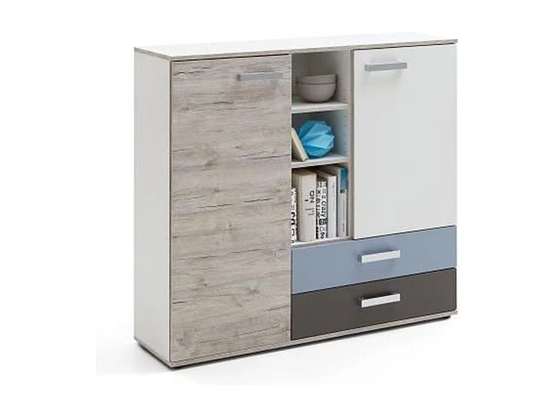 Commode 2 Portes & 2 Tiroirs "Anoya" 116cm Chêne