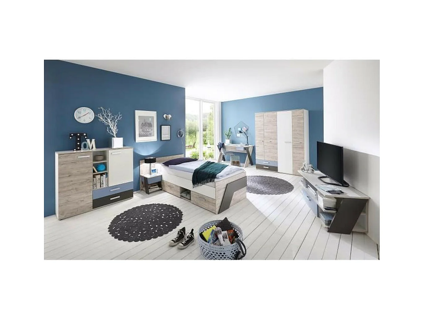 Commode 2 Portes & 2 Tiroirs "Anoya" 116cm Chêne