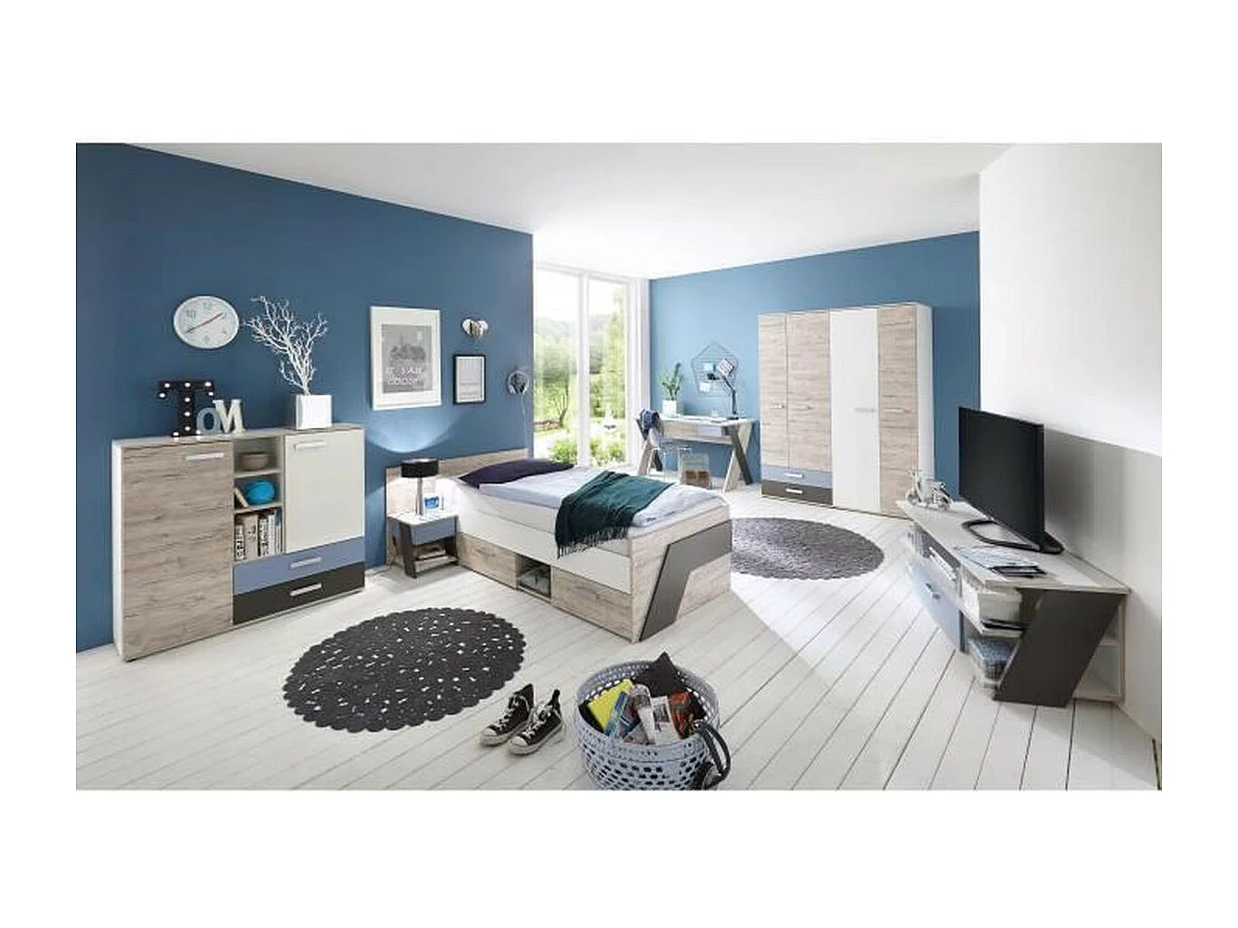 Commode 2 Portes & 2 Tiroirs "Anoya" 116cm Chêne