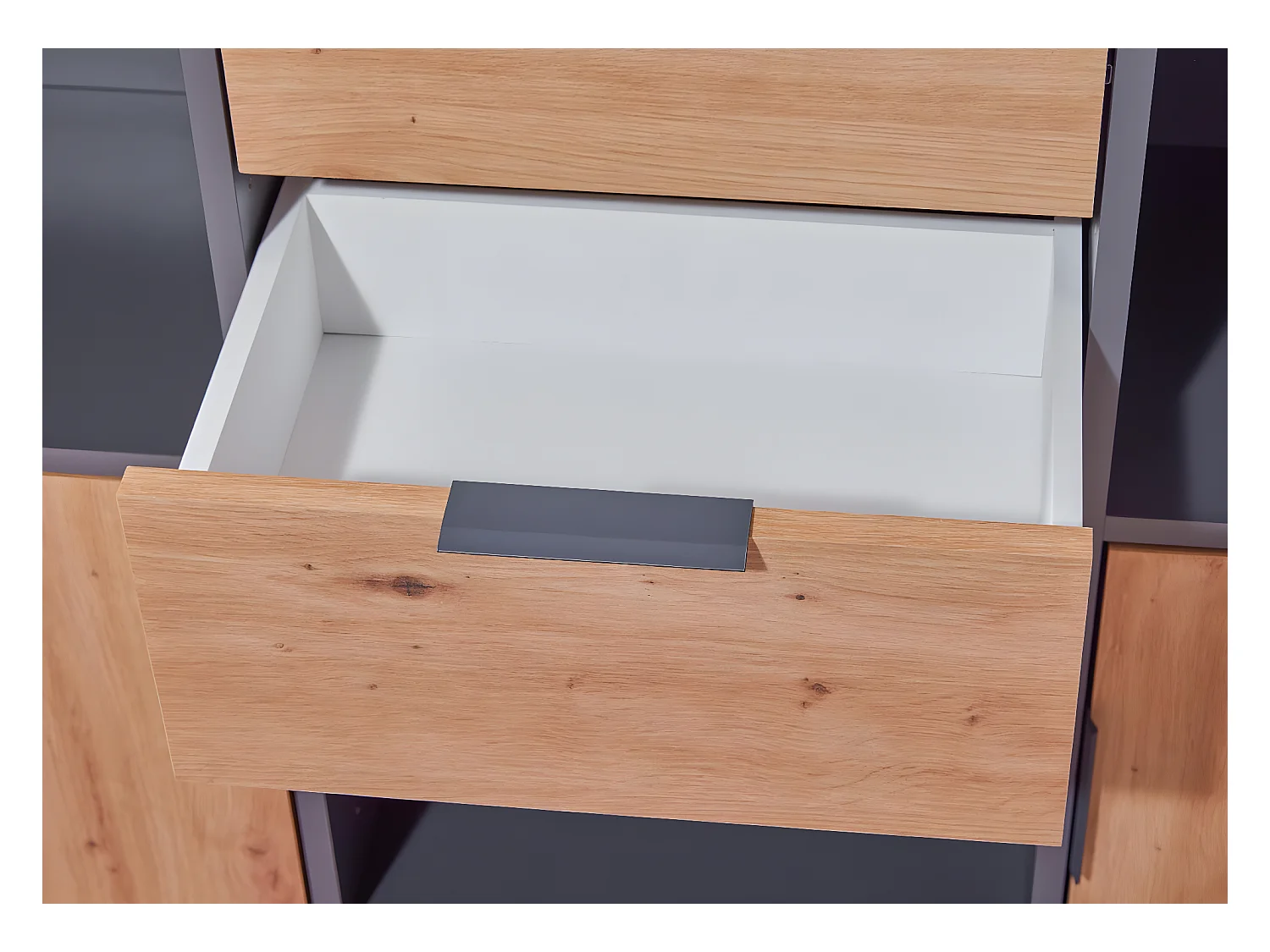 Pepeto Sideboard 2 Schubladen, 2 Türen, 3 Ablagen grau, Artisan Eiche dekor.