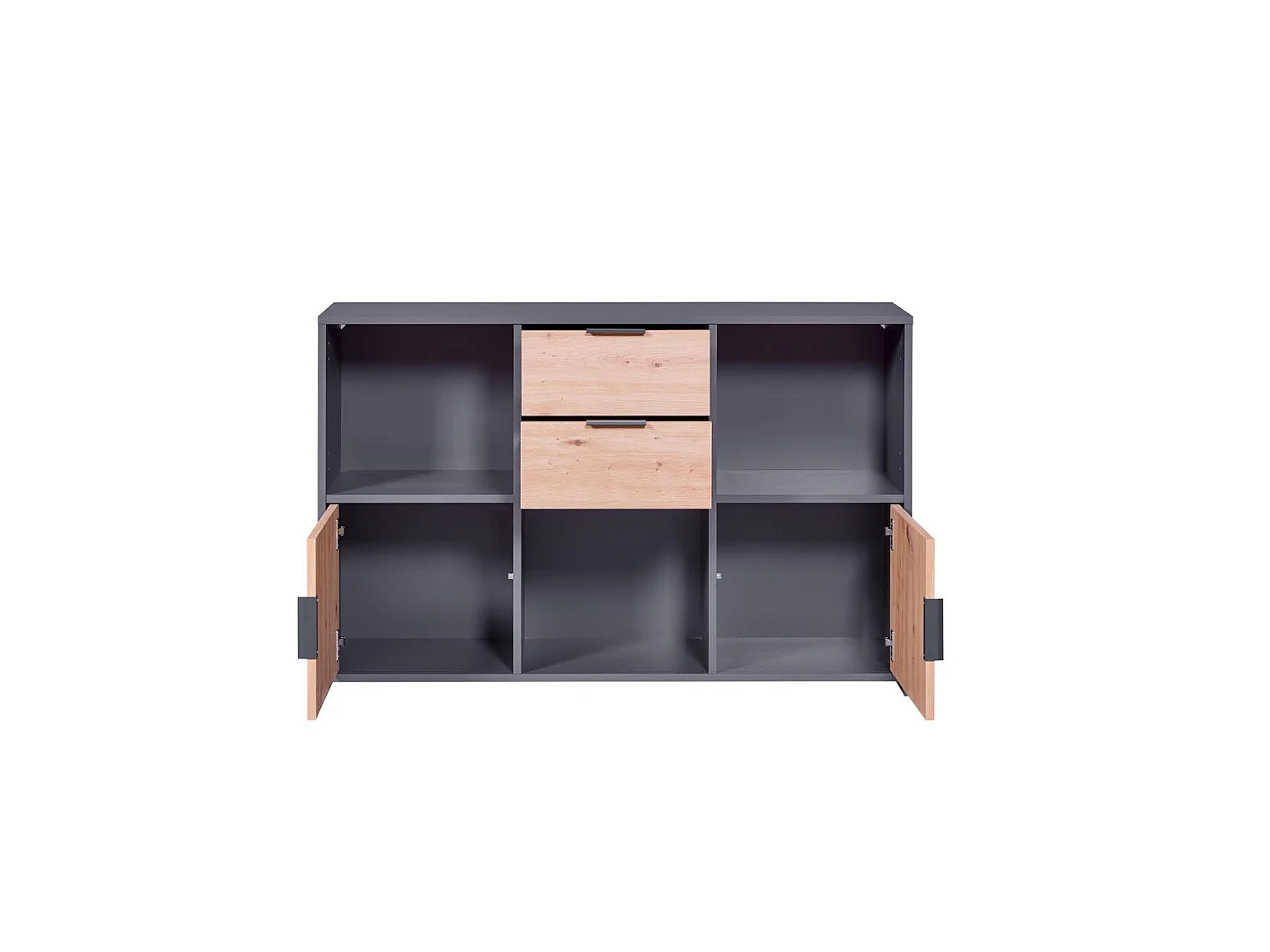 Commode 2 Portes "Gemeno" 120cm Gris & Chêne