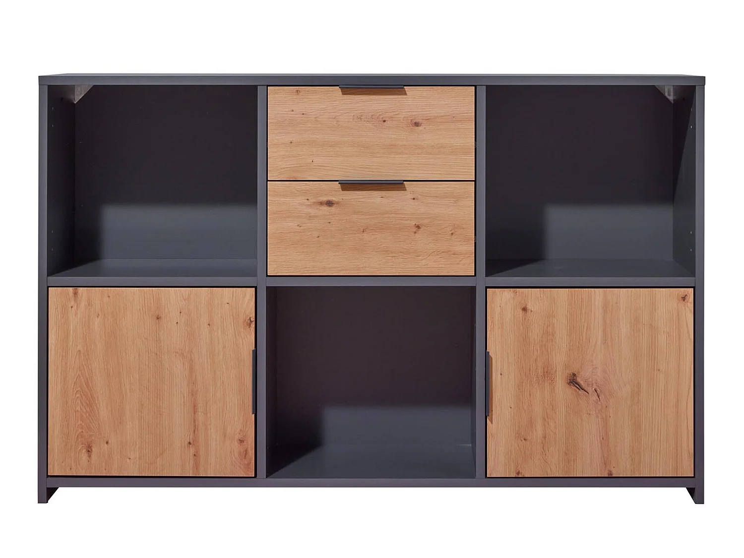 Commode 2 Portes "Gemeno" 120cm Gris & Chêne