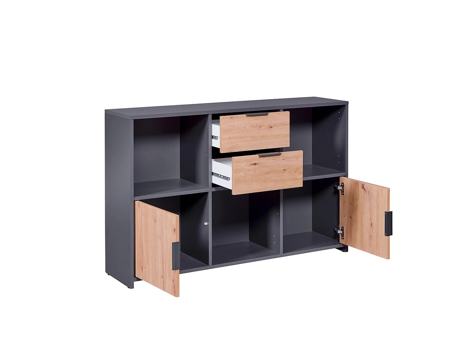 Commode 2 Portes "Gemeno" 120cm Gris & Chêne