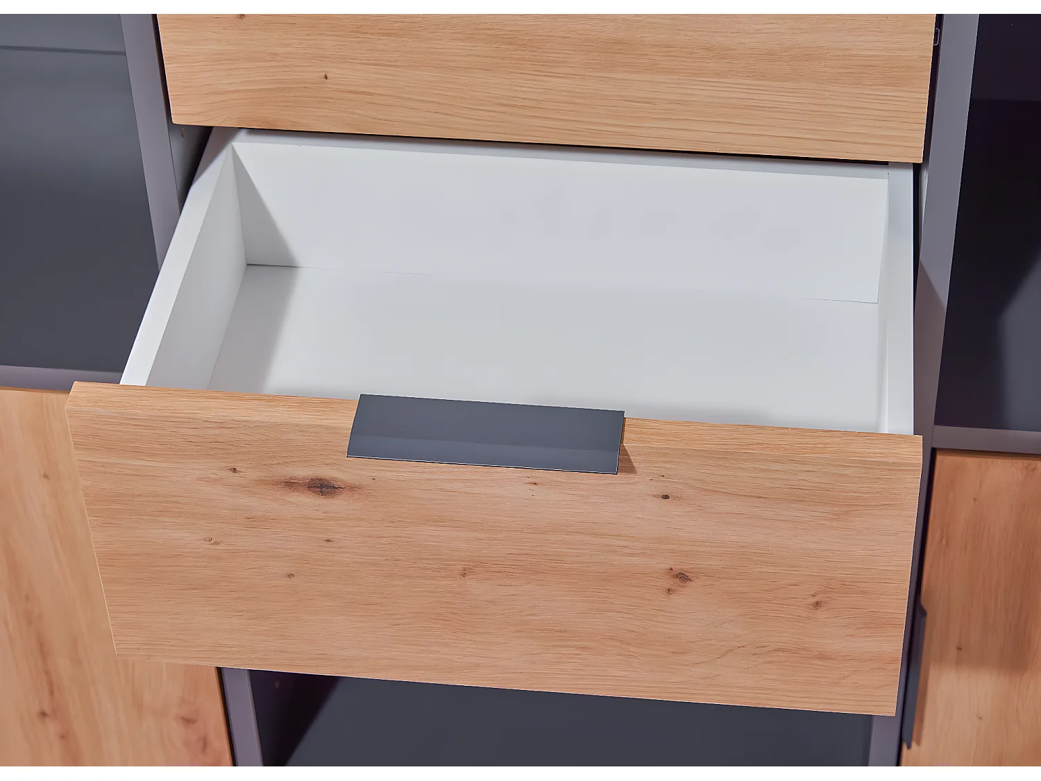 Commode 2 Portes "Gemeno" 120cm Gris & Chêne