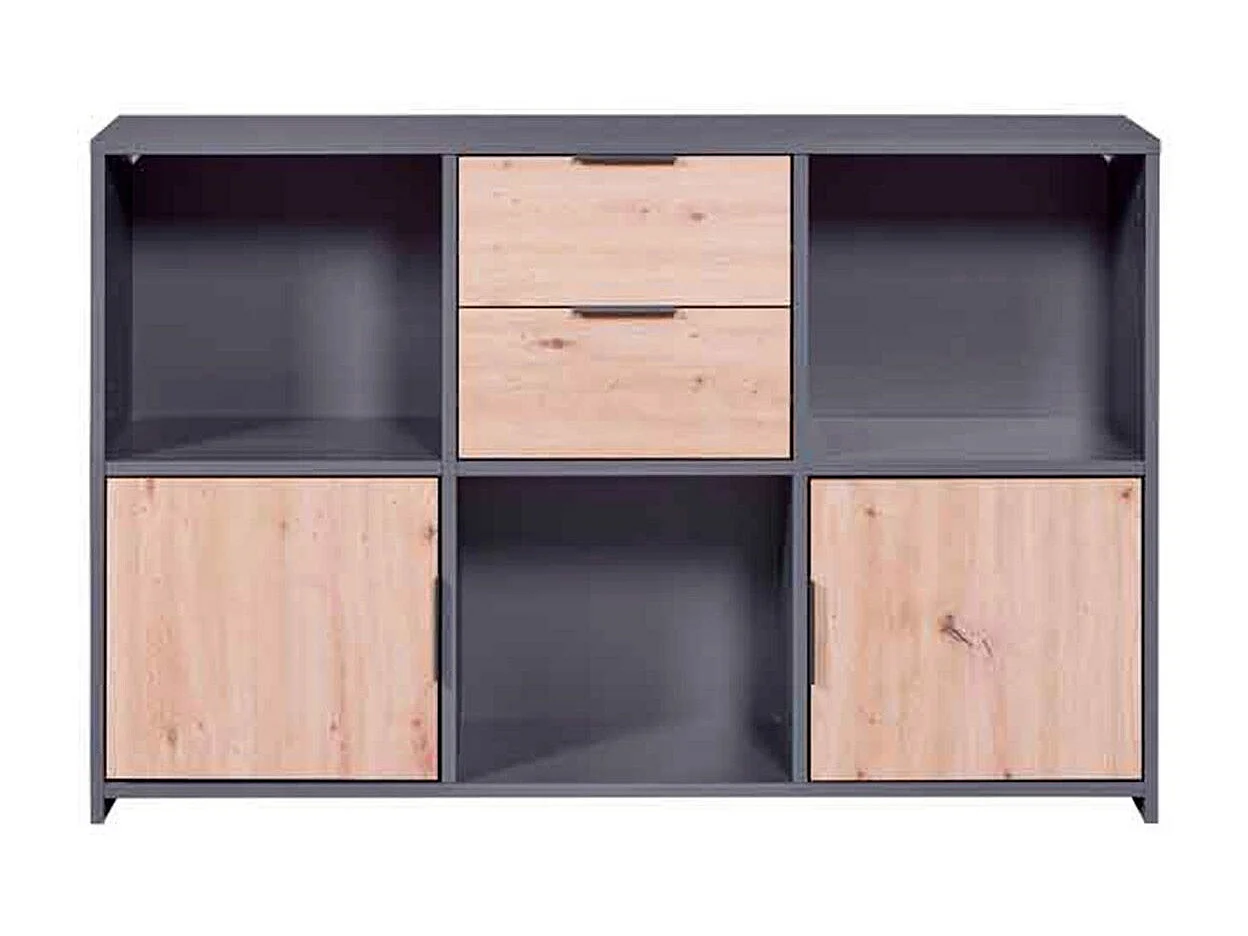 Commode 2 Portes "Gemeno" 120cm Gris & Chêne