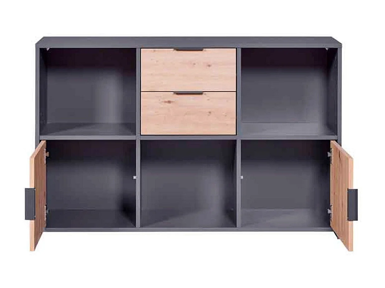 Commode 2 Portes "Gemeno" 120cm Gris & Chêne